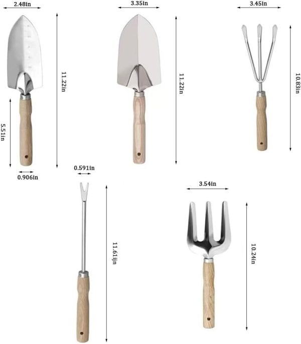 Set 5 Piece Stainless Steel Tools with Wooden Handles Hand Tools with