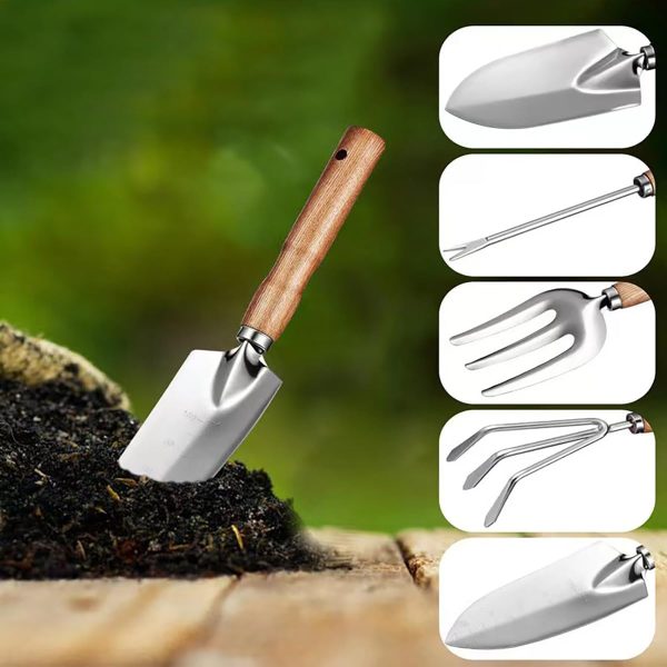 Set 5 Piece Stainless Steel Tools with Wooden Handles Hand Tools with