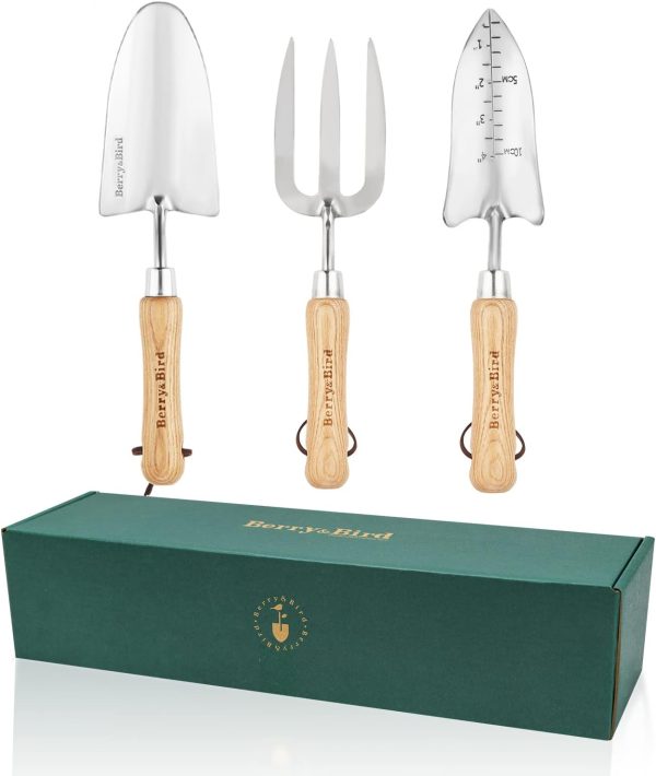Tool Set- 3PCS Stainless Steel Tool Sets with Wooden Handle Trowel Weeding