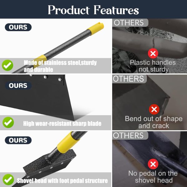 Shovel 74" Multifunctional Flat Shovel Heavy Duty Manual Weeder Metal Floor Scraper