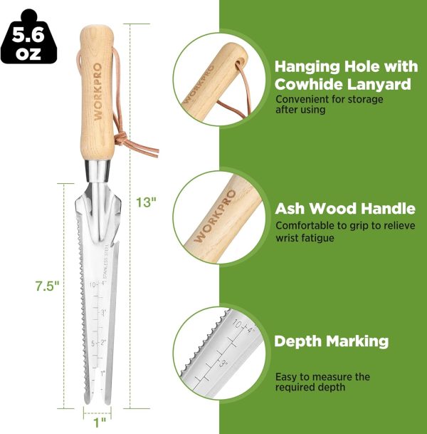 Weeder Puller 5-in-1 Stainless Steel Trowel with Wooden Handle Weeding Tool for