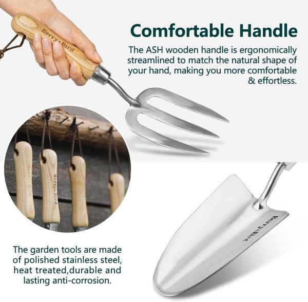 Tool Set- 3PCS Stainless Steel Tool Sets with Wooden Handle Trowel Weeding